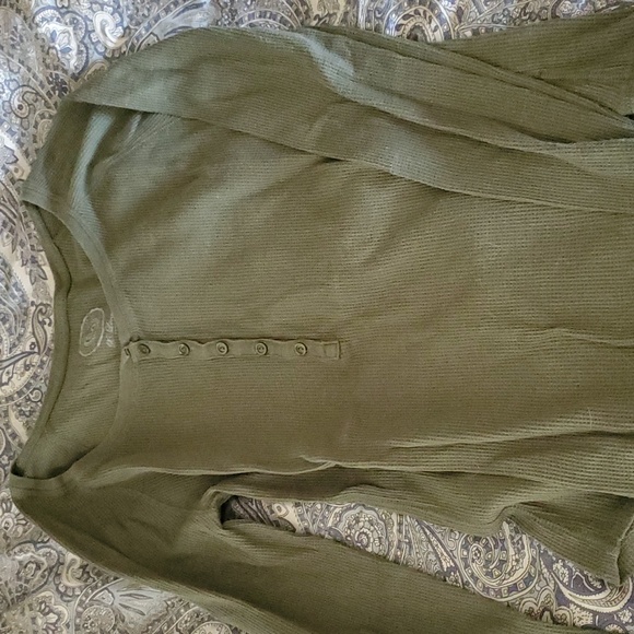 Waffle Knit Green Long Sleeve Shirt XL - Picture 2 of 3